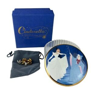 VTG 1995 Disney Cinderella Crystal Jewelry Box Sterling Silver Bluebird Earrings